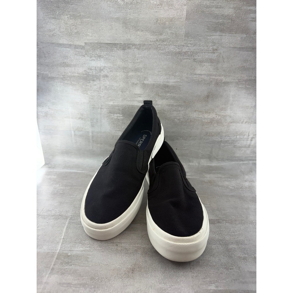 Sperry Crest Vibe Platform Black Canvas Slip On Sneakers STS85778 Women Sz 8.5
